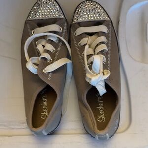 Skechers Women's Taupe Sneakers with Silver Details